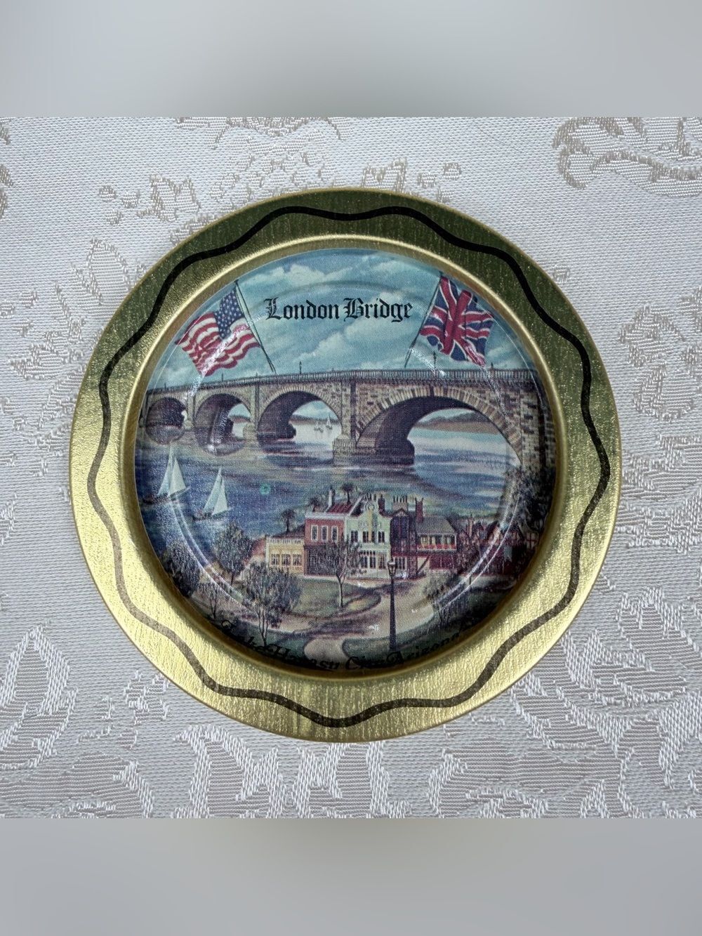 Vintage London Bridge Souvenir Metal Ashtray, Trinket Tray